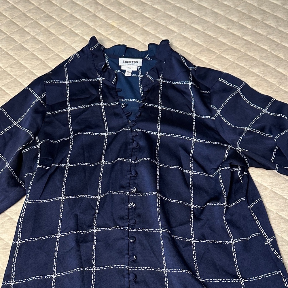 Express Women's Navy Checkered Blouse